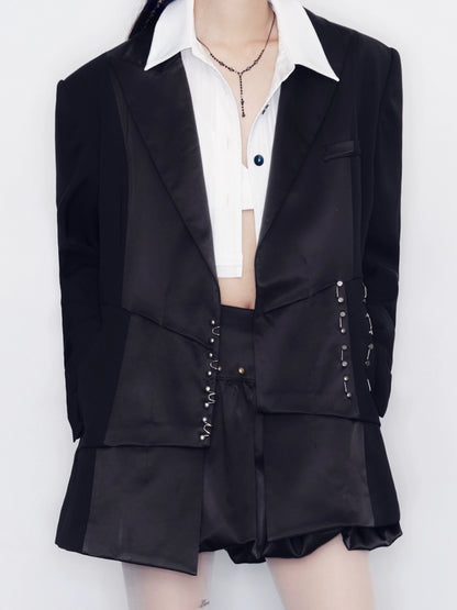 Yuan Punk Folding Suit with Splicing Design