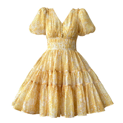 Floral Tea Skirt V-Neck Dress