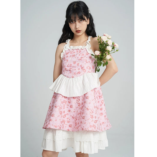 Pink Flower Strap Picnic Skirt