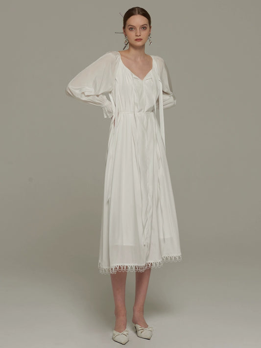 White Bow Lace Dress
