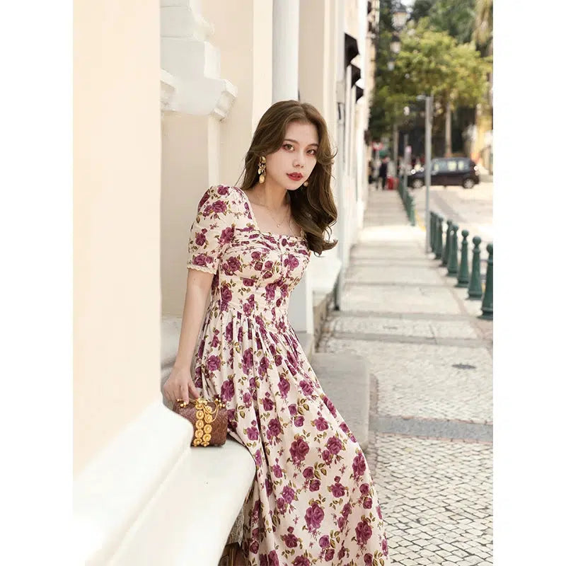 Purple Myrtle Cotton Retro Waist Slim Dress