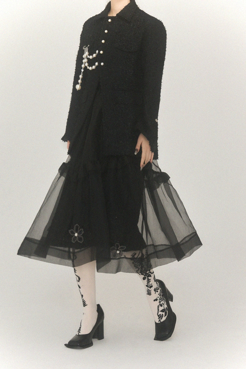 Black Woolen Organza Skirt