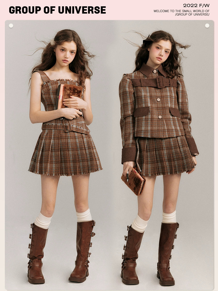 Tea Brown Plaid Strap Dress