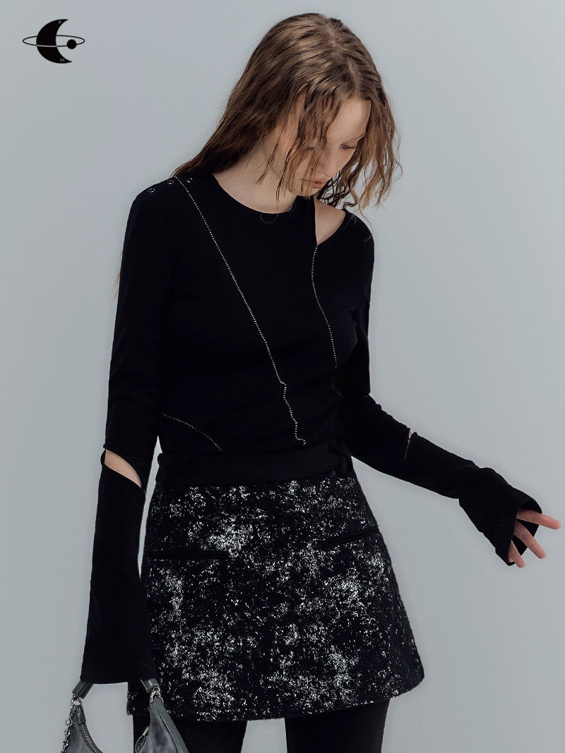 Black Long-Sleeved Knitwear Top for Spring