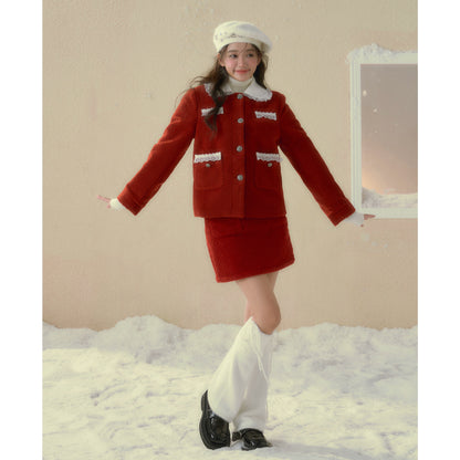 Red Fleece Cherry Winter Coat