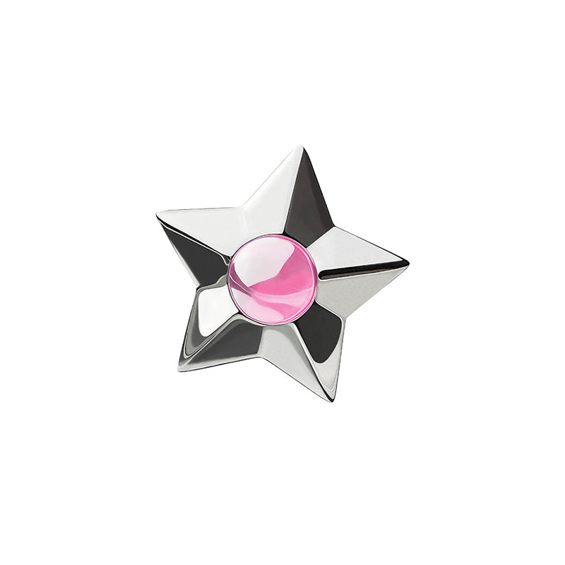 Pink Red Corundum 3D Five Point Star Ring