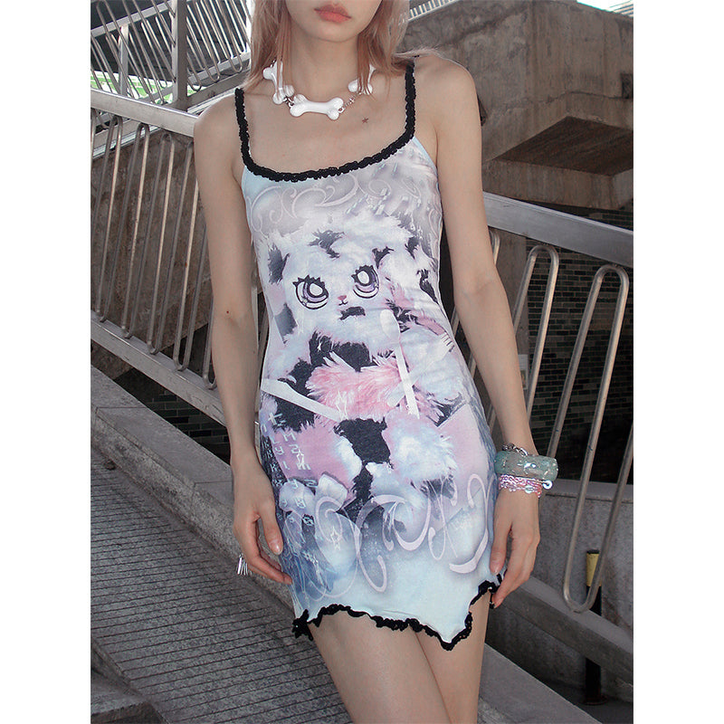 Abandoned Bunny Print Strap Dress