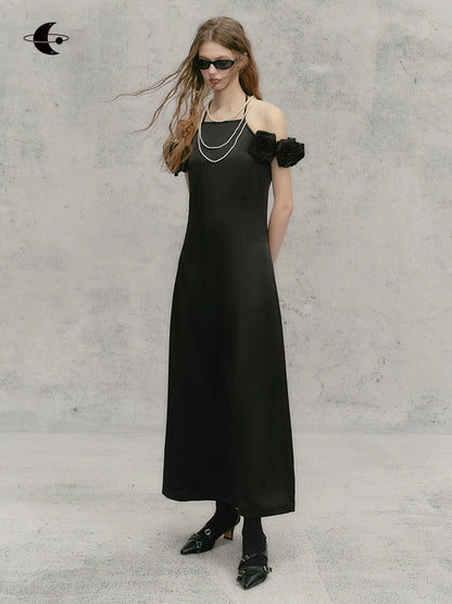 Yuan Off-Shoulder Long Dress with Gilded Rose Neck