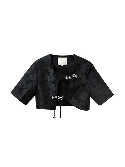 Night Peony Black Jacquard Coat