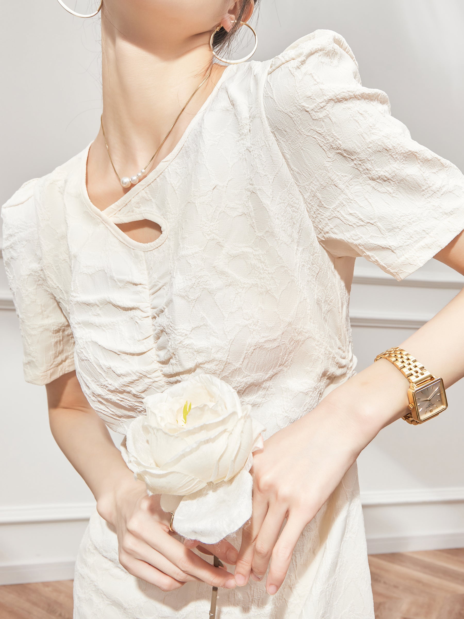 Beige-White French Slim Dress