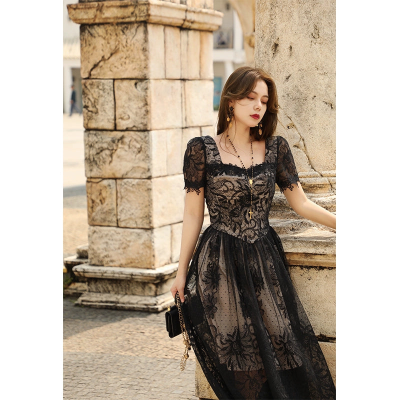 Black Swan Lace Slimming Black Summer Dress | Dresses