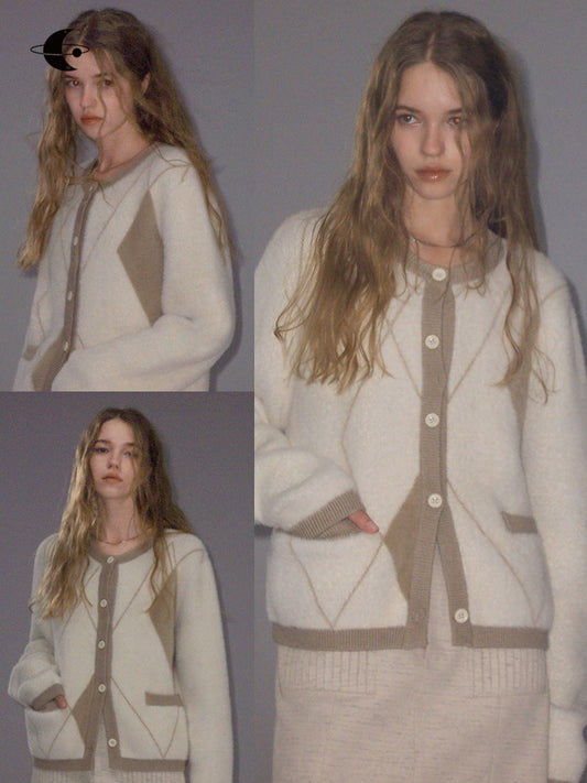 Beige Campus Style Knitted Cardigan