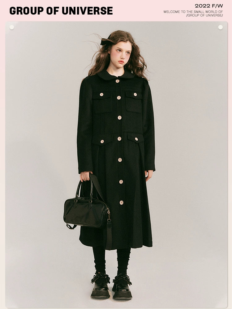 Campus Wool Coat Academy Thousand Gold Wool Coat Wool Work Fur Long Coat