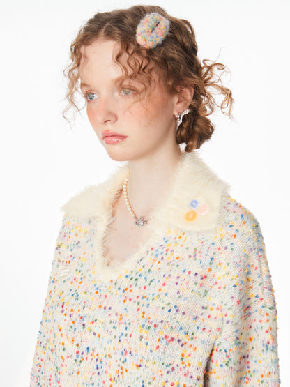 Gentle and Lazy Rainbow Particle Polo V-Neck Sweater - Autumn/Winter