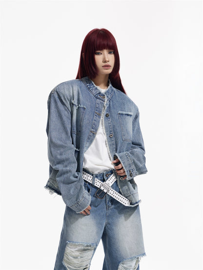 Ruffled Design - Casual Denim Jacket