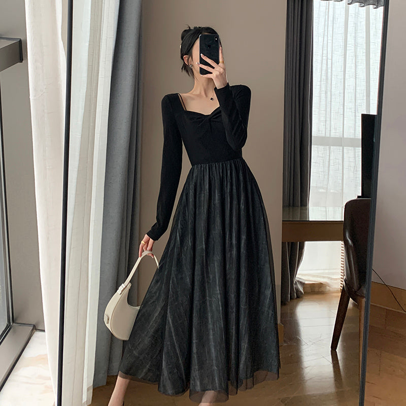 French Spliced Long Dress