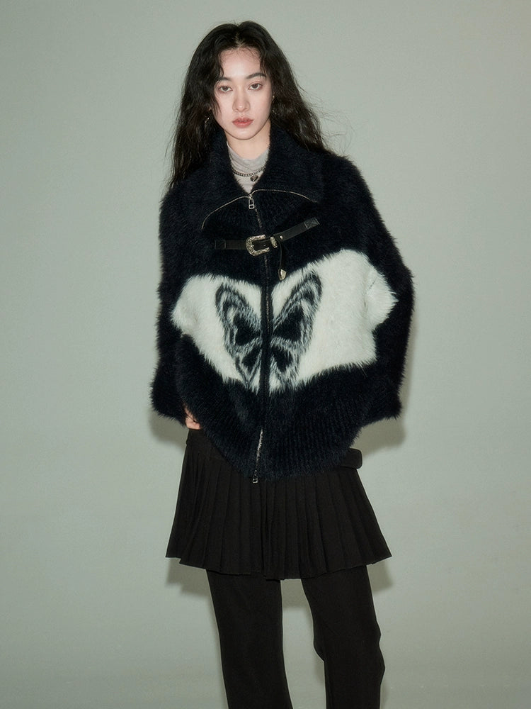 Vintage Butterfly - Imitation Mink Wool Cardigan