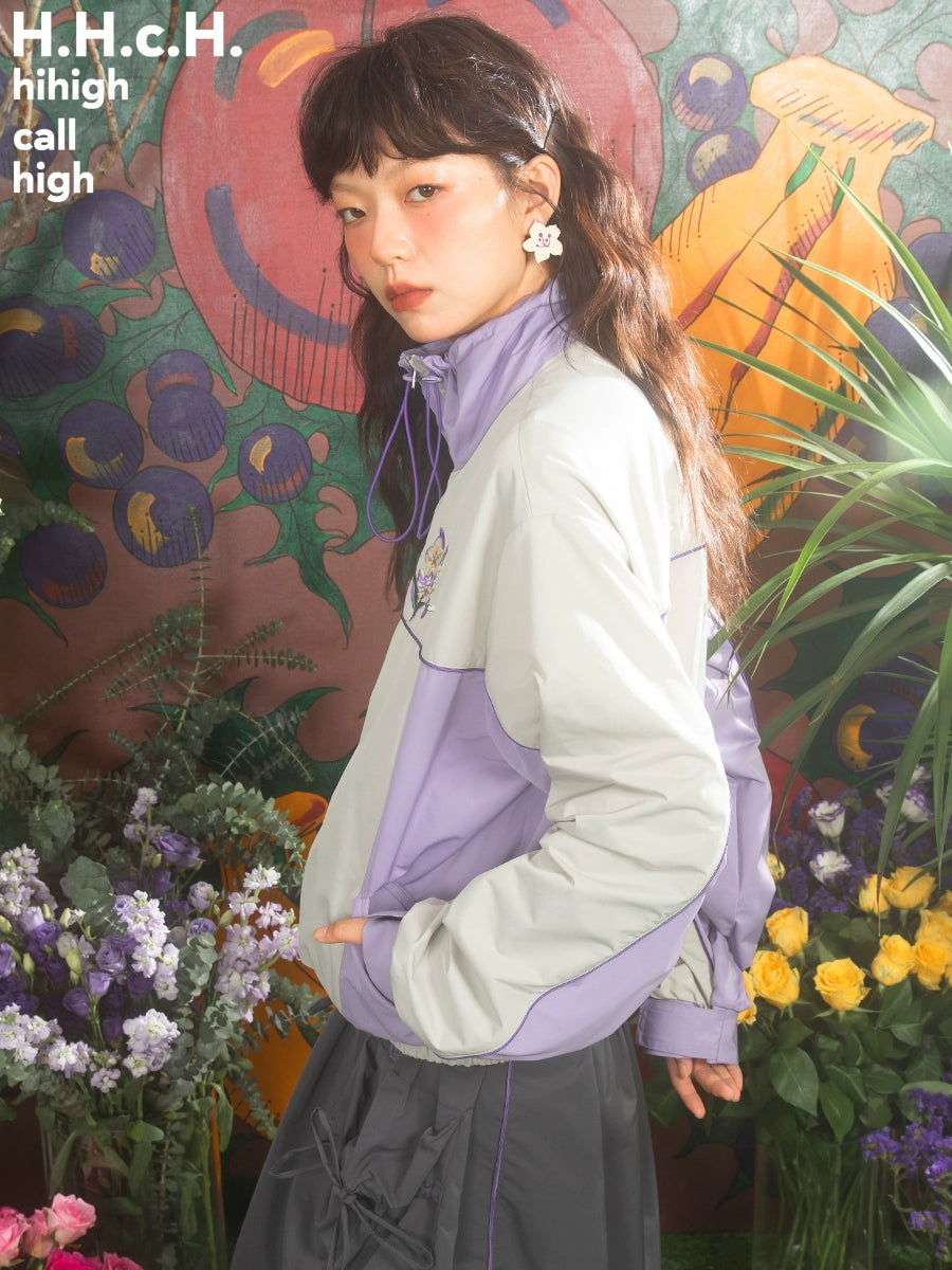 Sakura Embroidery Zipper Windbreaker Coat