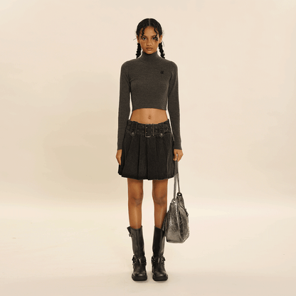 Falda plisada vaquera con cintura ancha y hardware cuadrado para mujer, nueva falda acampanada retro adelgazante de cintura alta