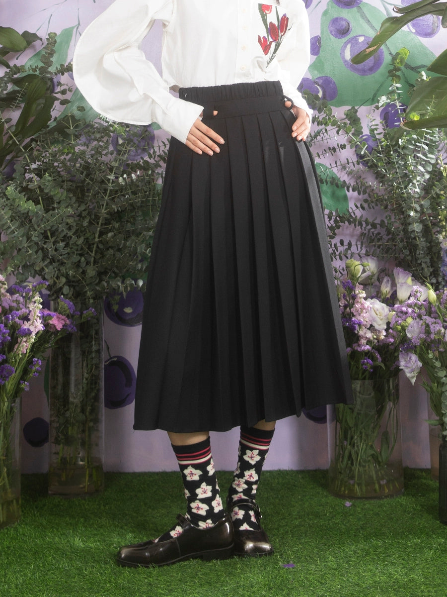 Girl's Black A-Line Pleated Skirt