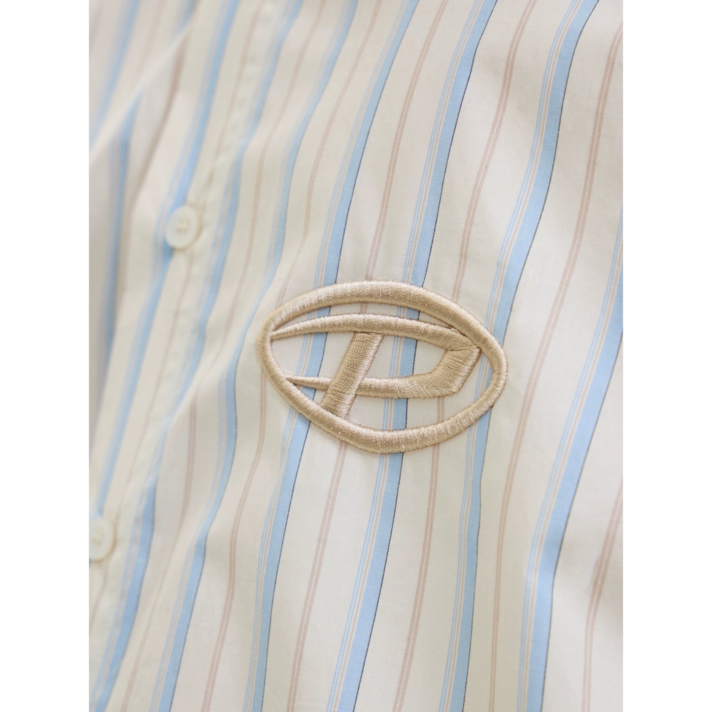 자수 파란색과 흰색 줄무늬 - 캐주얼 셔츠