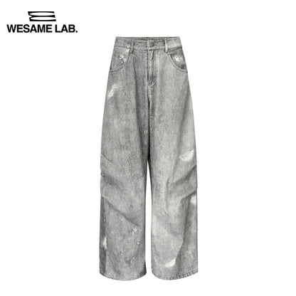 All Seasons Slimming Washed Print Denim Wide Leg Pants