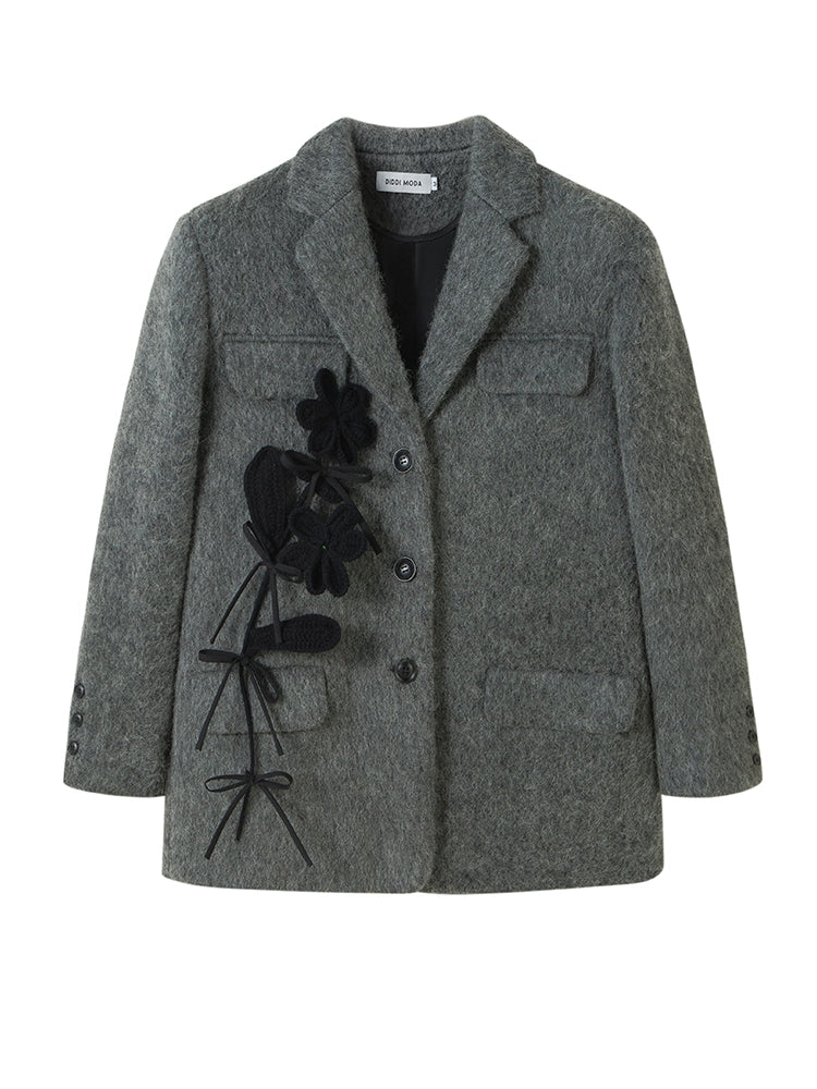 Woolen 3D Flower - Detachable Suit Coat