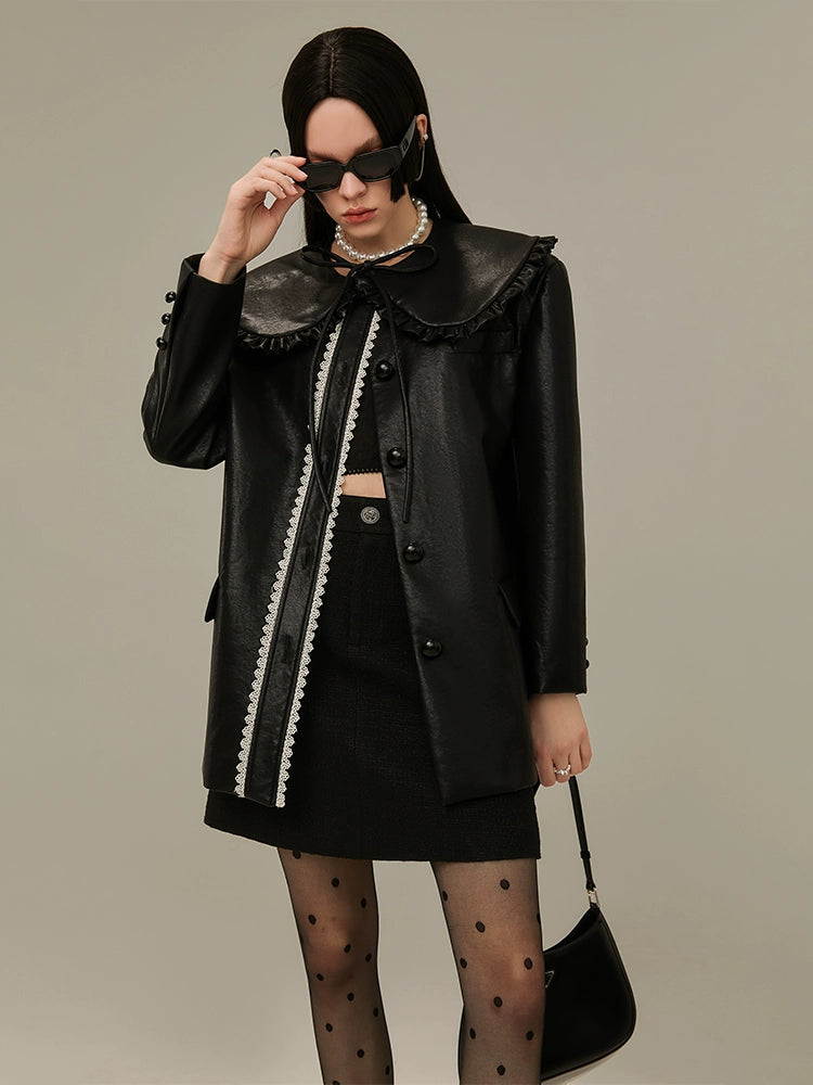 Milk Cool - Detachable Collar Leather Coat