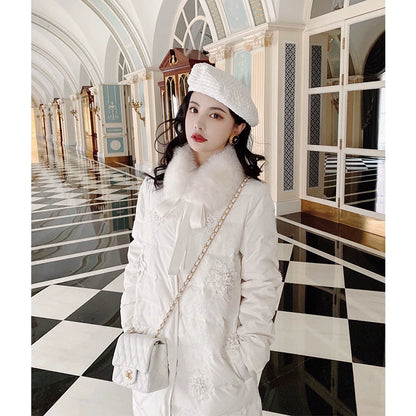 White Lace Embroidery Winter Down Coat