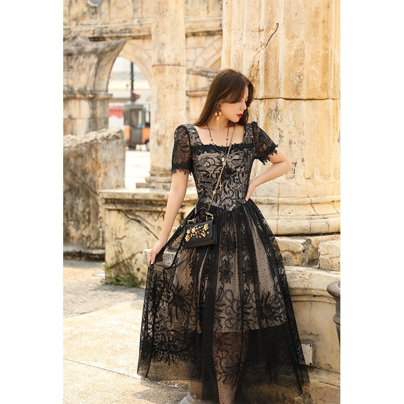 Black Swan Lace Slimming Black Summer Dress