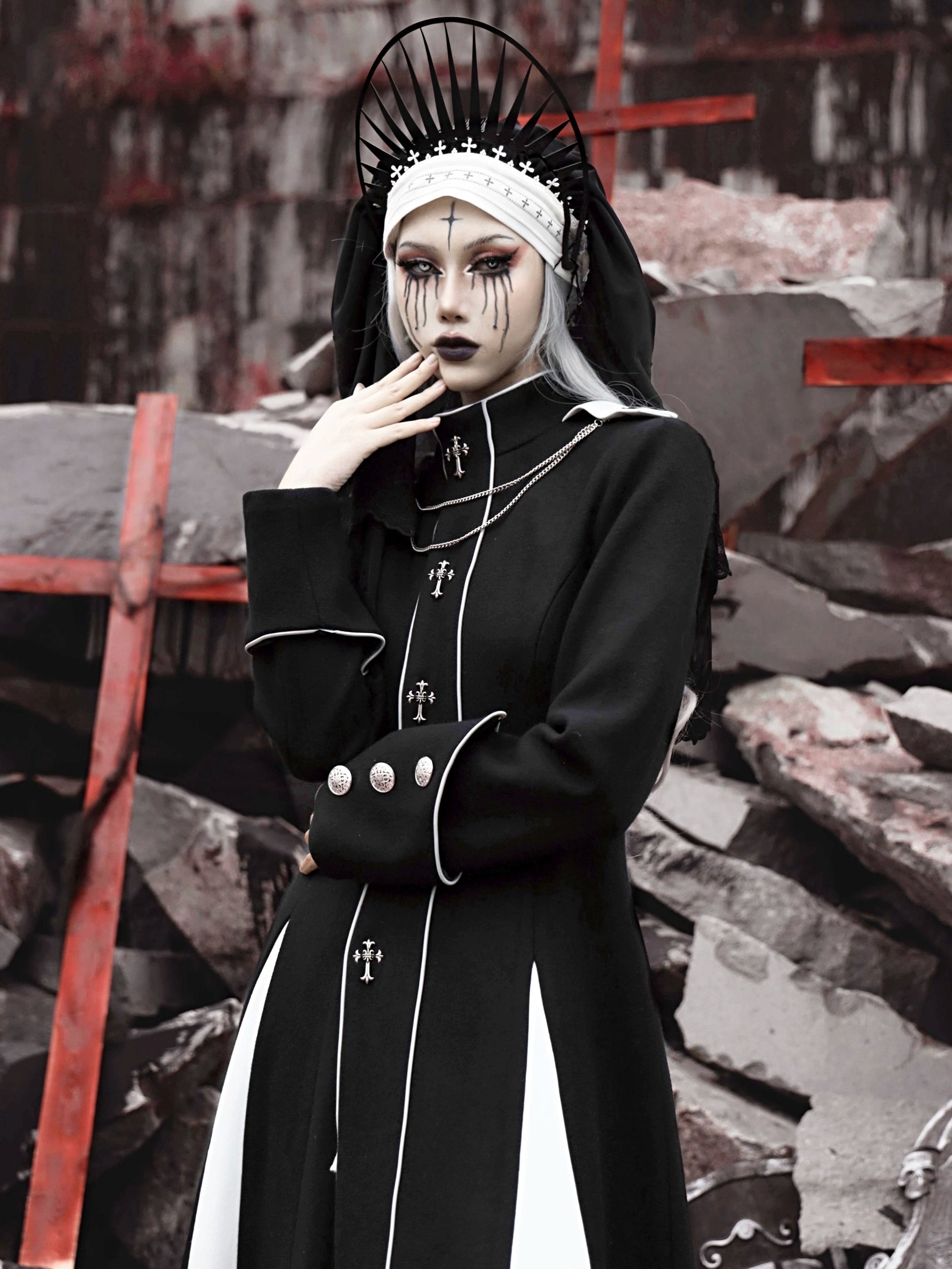 Sister Gothic Cross Woolen Coat