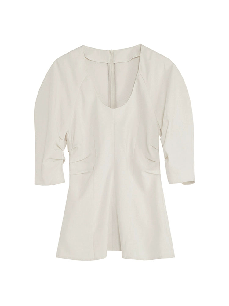 Chemise française style féminin minimaliste de haut niveau de haut niveau de conception unique chemise de conception mince