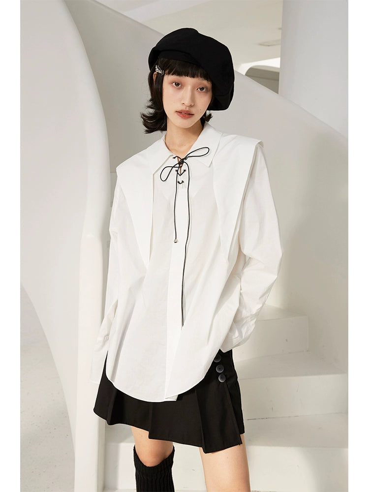 College Style - Pointed Neck Shirt Coat