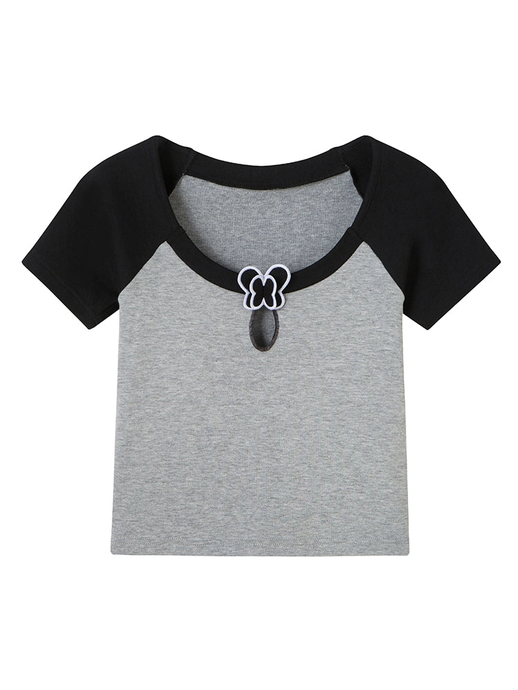 Butterfly Girl - Hollow Out T-shirt with Waistband