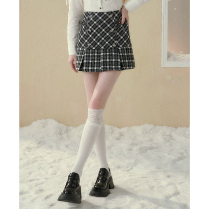 Woolen Black & Plaid A-line Skirt