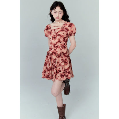 Rose Desire - Square Neck Bubble Sleeve Dress