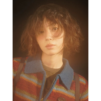 Lazy Striped Polo Neck Sweater