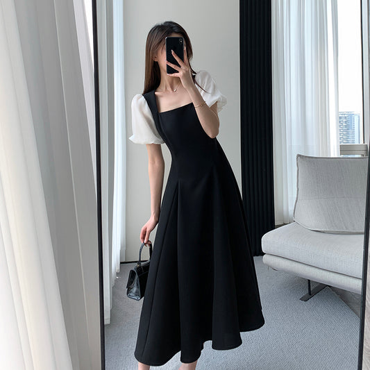 Retro Square Neck Black Skirt