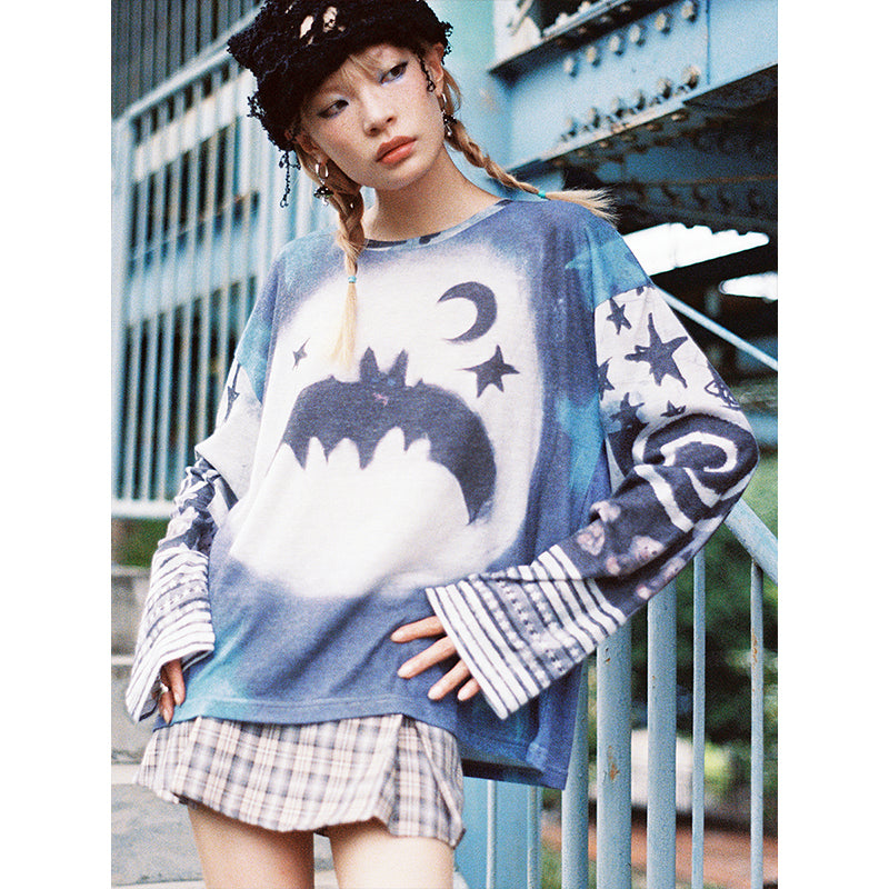 Bat Bear Print Long Sleeve Top