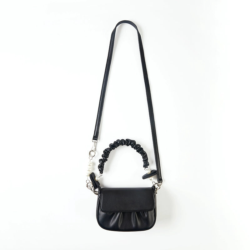 Black Pleated Pearl Square Bag