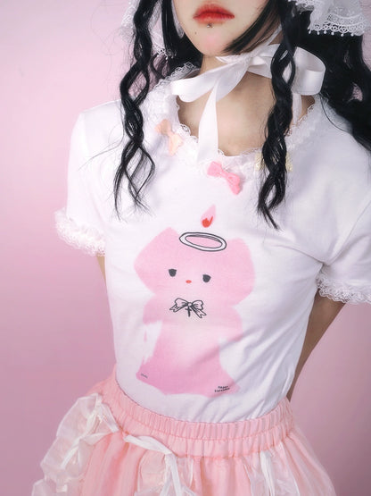 T-shirt en dentelle de chat Cat Angel