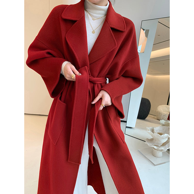 Crimson Dual Delight: Rich Wool Coat