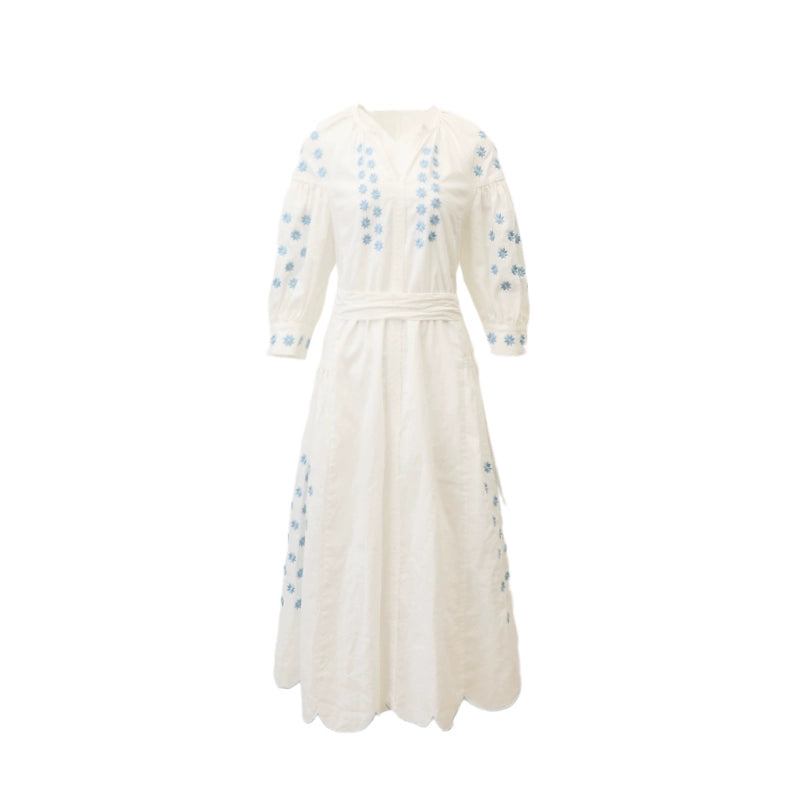 White and Blue Star Lace-Up Summer Dress