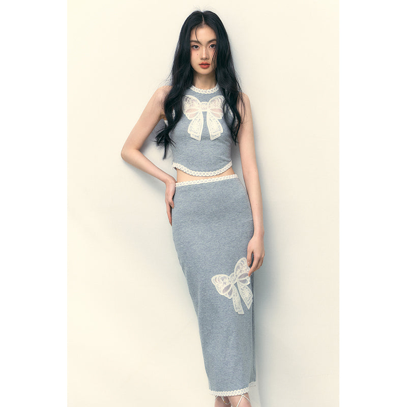 Grey Lace Tank & Skirt Set