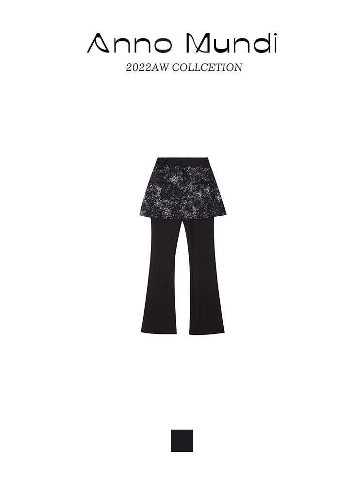 Textured Velvet Fake Two Piece Pants