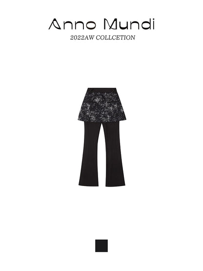 Textured Velvet Fake Two Piece Pants