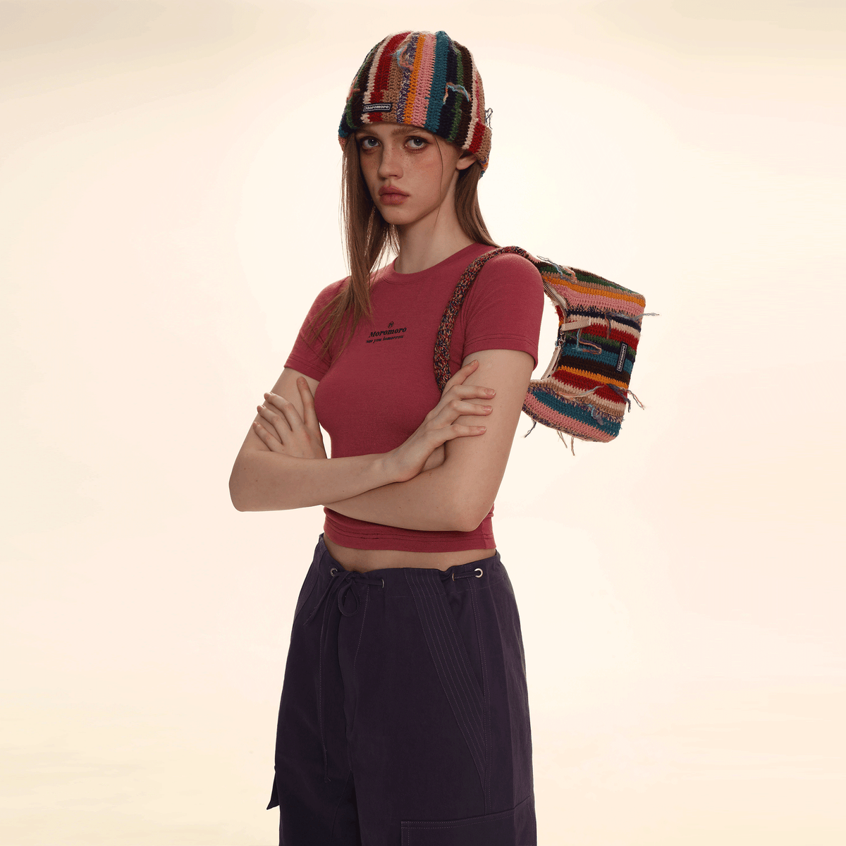 Vertical Stripe Tassel Underarm Bag