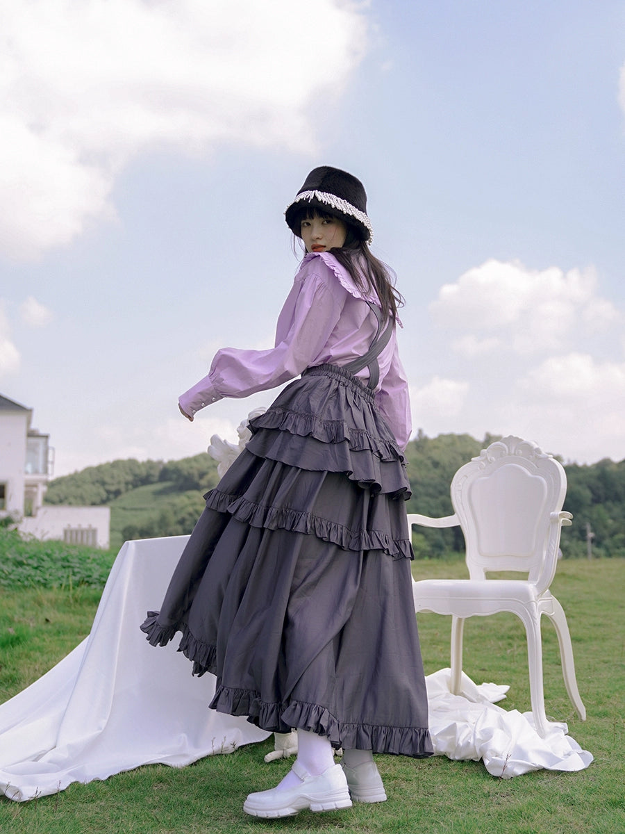 Chemise à bulles en dentelle violette