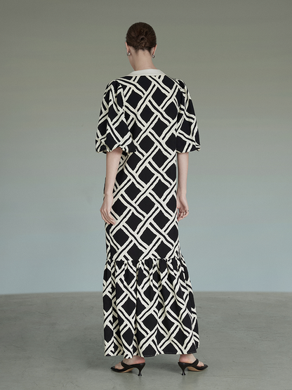 Checkerboard Contrast Long Dress