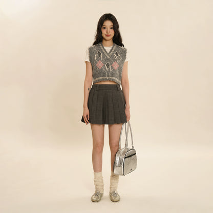 Tassel V-neck Diamond Knit Vest